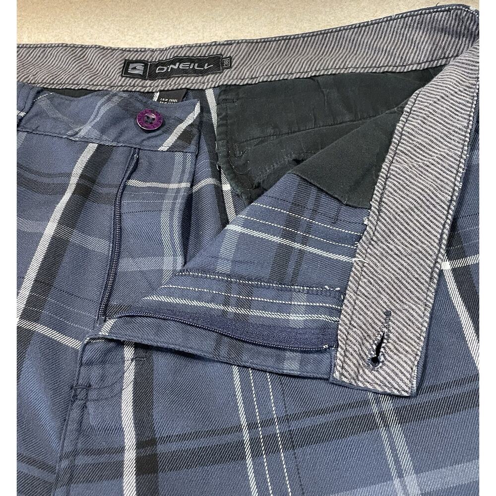 O'Neill Men's Plaid Blue Casual Shorts Size 38 Flat Front Pockets Zip - Picture 10 of 12